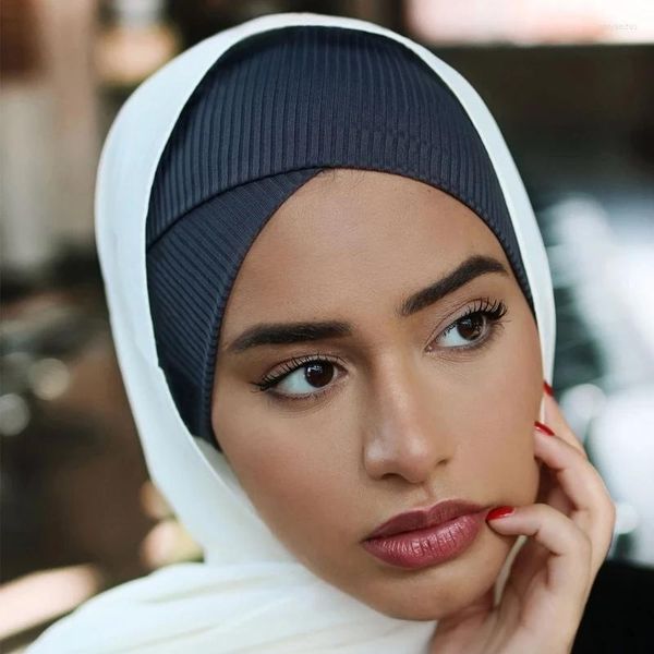 Roupas étnicas muçulmanas sub -escalas chapéu de turbante elástico cross cross cross interna hijab feminino gordura elástica de cor sólida de cor sólida Islã