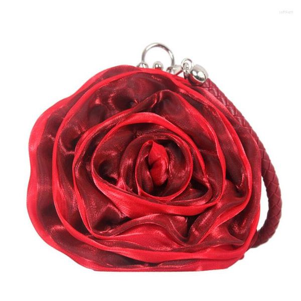 Bolsas de noite bolsa de embreagem de flor de seda e bolsas 2023 elegantes mulheres mini bolsas redondas festas de casamento carteiras vermelhas preto b359