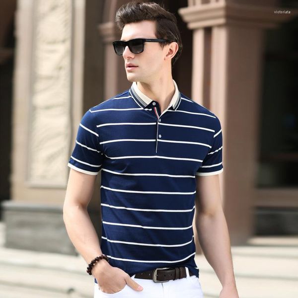 Erkek Tişörtleri 2023 İlkbahar Yaz Gömlek Erkekler Moda Pamuk Kısa - Kollu İnce Streç Vintage Tee Strip Tshirt
