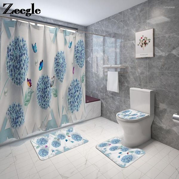 Tappetini da bagno Tappetino stile europeo e set di tende da doccia Tappeto da bagno in microfibra Decorazione domestica Tappeti da pavimento per WC