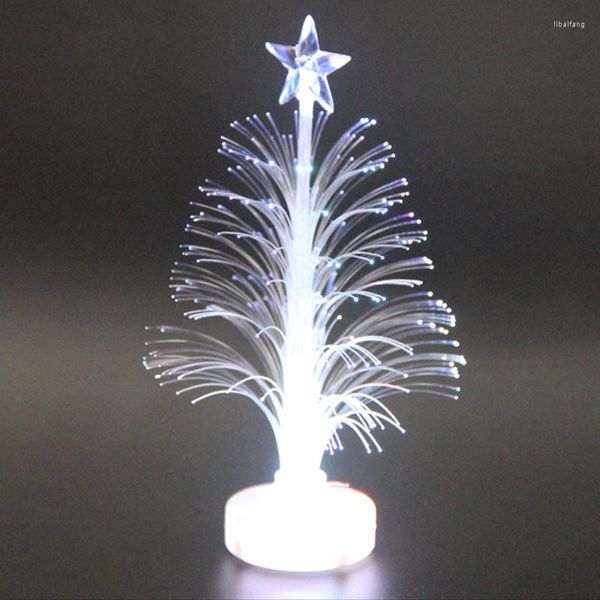 Decorazioni natalizie Mini albero illuminato a LED in fibra ottica colorata con stella superiore alimentata a batteria S7