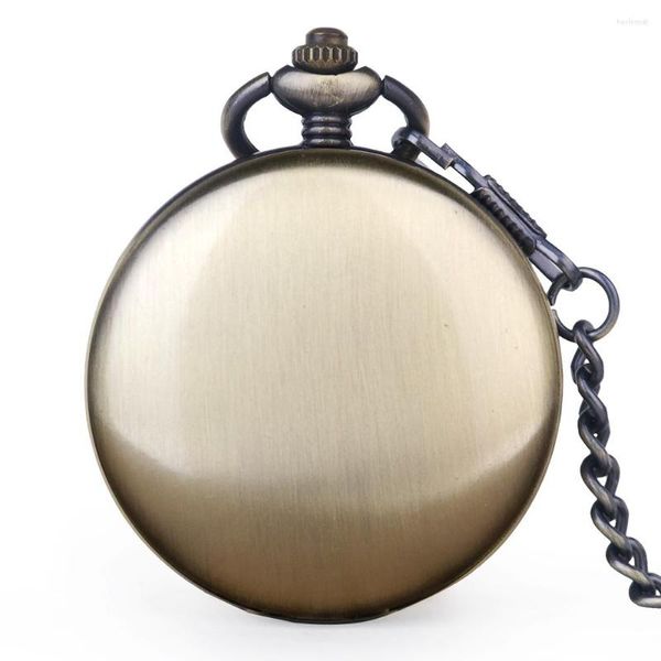 Relógios de bolso retro steampunk bronze bronze liso quartzo relógio pingente FOB com cadeia de 38 cm