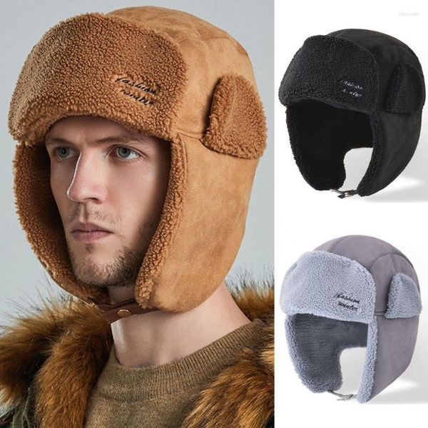 Boinas masculinas homens faux lap de esqui de pele sólida coreapa de bonnet capota de chapéu ushanka russo bombardeiro chapéus