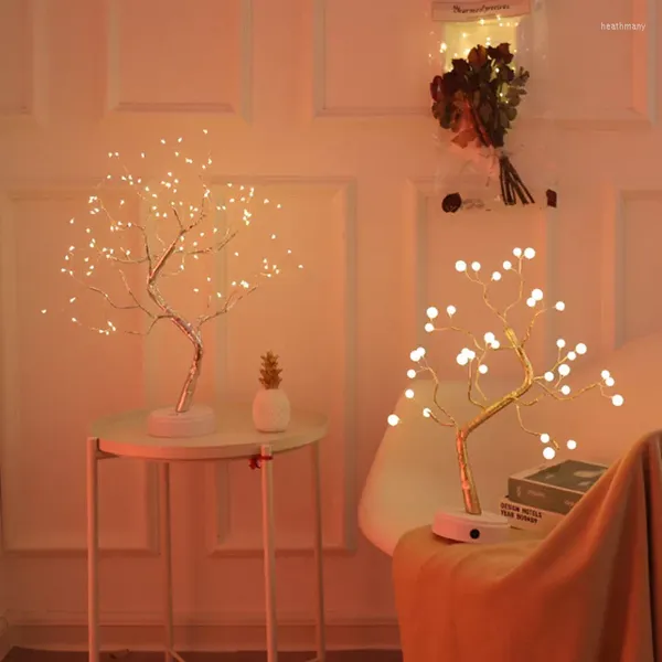 Nachtlichter LED-Licht Weihnachtsbaum Kupferdraht Girlande Lampe für Zuhause Schlafzimmer Dekor Fee Koryphäe Urlaub Beleuchtung Tischlampe
