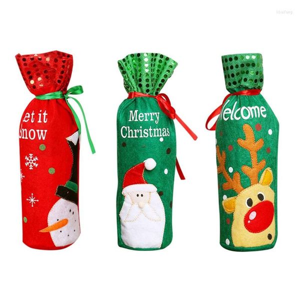 Decorações de Natal Capa de vinho da garrafa Papai Noel Red Wrapper Roupas de férias Vestido de natal Decoração