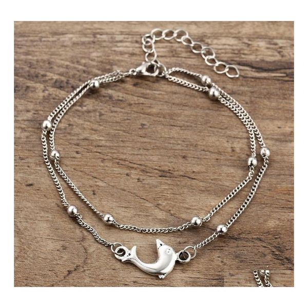 Tornozeleiras 1pc Chain Dolphin Fish Fish Anklet Bracelet Jóias de sândalo jóias femininas perna Ocean Praia Drop Delt Dhxj0