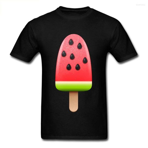 T-shirt da uomo Cool 3D Watermelon Ice Popsicle Stampa Uomo T-shirt nera O-Collo Manica corta Cotone Alta qualità No Fade Tops Tees