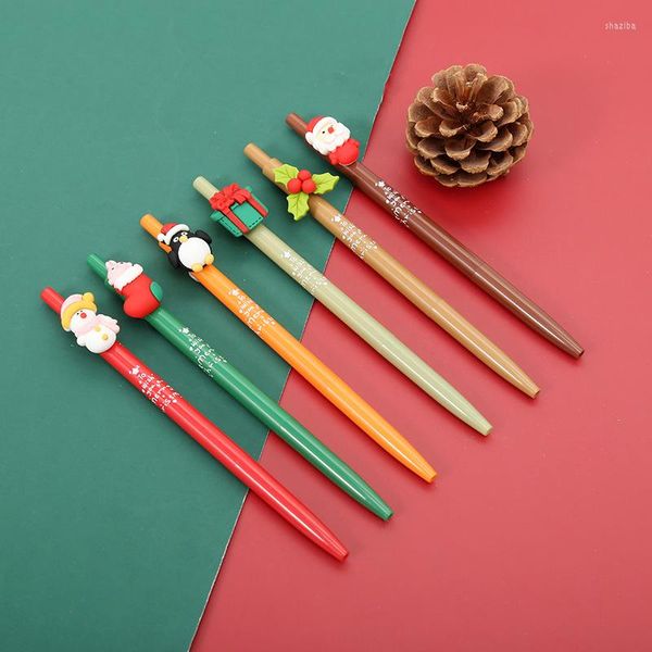 6pcs 0.5mm Penna a sfera Merry Christmas Gel Penne Set Babbo Natale Wish Gift Inchiostro a colori nero per scrivere Office School