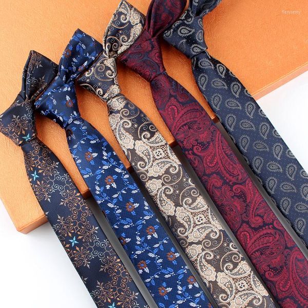 Bow Ties Marka Erkekler Yüksek Kaliteli Klasik Çiçek Baskı Şarap Kırmızı Boyun Kravat 6cm İnce Damat Düğün Erkekler için Paket Hediye Kutusu