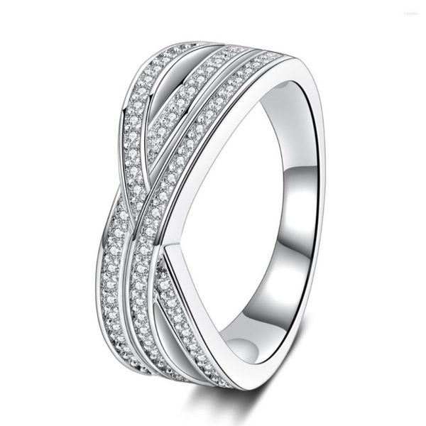 Anéis de casamento 2023 Cross Ding Ring para Lady Paved CZ Zircon Luxury Princess Women Engagement Stone Principal como Bright Star