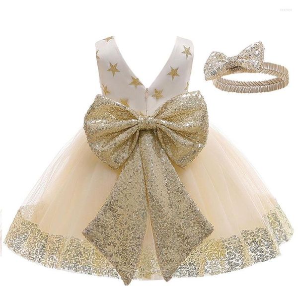 Mädchen Kleider 0-5 Jahre Sommer Pailletten Große Schleife Born Taufe Kleid Blütenblätter Baby Prinzessin Party Säugling Kleinkind Kleidung