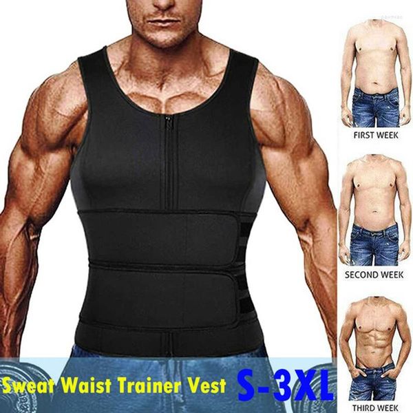 Body Shapers da uomo Uomo Neoprene Sauna Workout Waist Trainer Trimmer Vest per la perdita di peso Cintura per la pancia del sudore con doppie cinghie Shaper