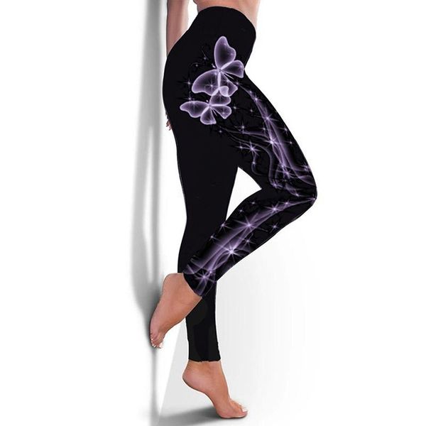 Leggings femininas Moda feminina Butterfly Print Pants Casual High Sport Sport Black Fitness Gym Yoga Clothingwomen's Womenwomen's