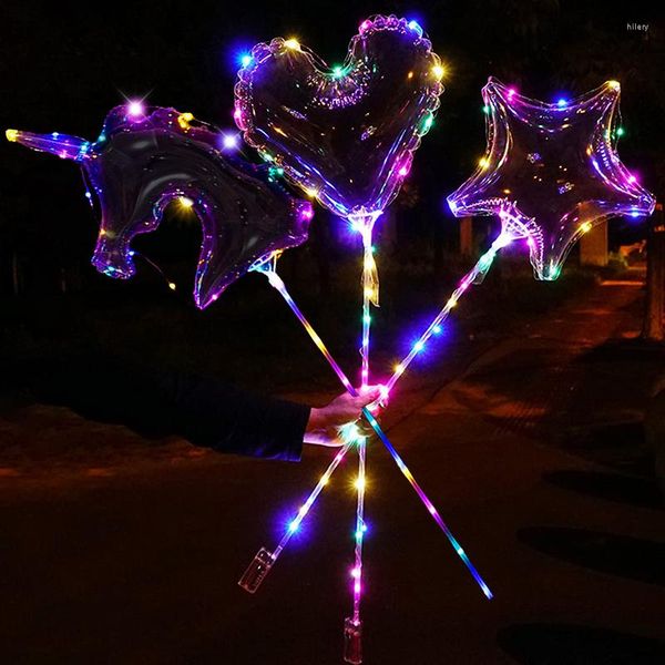 Decorazione per feste 10 set Palloncini trasparenti luminosi a LED Palloncino trasparente a forma di cuore / stella con luci Matrimonio Compleanno Globos Ballon Decor