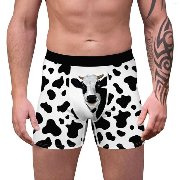 Mutande Divertenti Mucca Boxer Uomo Uomo Boxer Mutandine lunghe Intimo Modale Allentato Sotto l'usura Plus Size Boxer Homme Regali di Natale