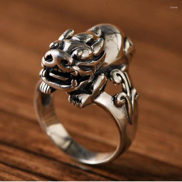 Cluster Rings Pure S925 Silver Ring Men's Dragon Son Pixiu Stamp