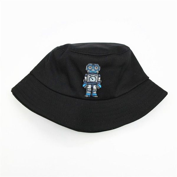 Berets 2023 Cartoon Robot вышивая хлопковая шляпа шляпа рыбак на открытом воздухе Sun Cap Шляпы для мужчин и женщин 369