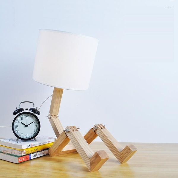 Lampade da tavolo Regali creativi Scrivania pieghevole per robot Lampada con base in legno Lampara moderna come decorazione per la casa Camera da letto Lettura notturna