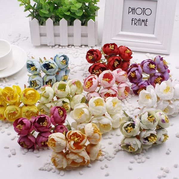 Dekorative Blumen Kränze 6 teile/los Künstliche Seide Handwerk Blumenstrauß Pfirsich Pflaumenblüte Hochzeit Haar Braut Kopfschmuck Kranz Material Hause DIY