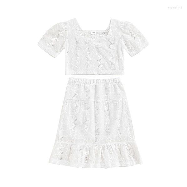 Abiti da ragazza 2023 Elegante gonnellino Set Manica corta Collo quadrato Tinta unita Crop Top Elastico in vita Gambo Lungo Abbigliamento per bambini