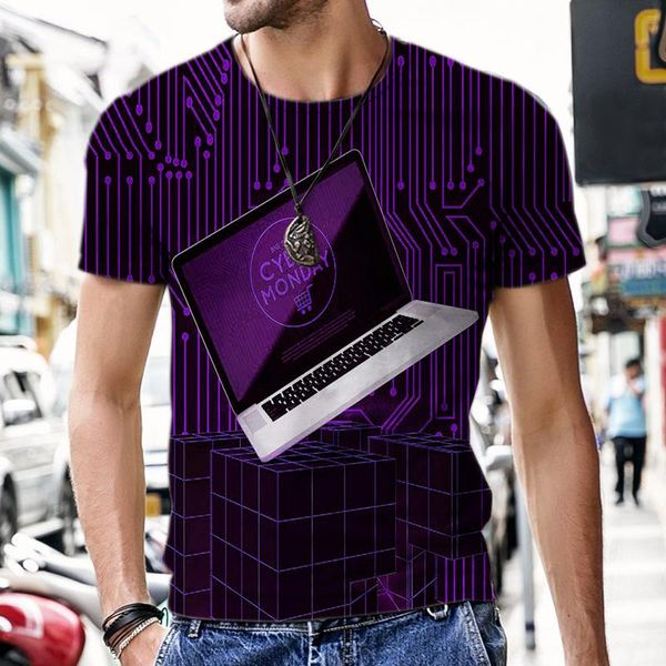 Erkek Tişörtleri Teknolojisi Mobil Bilgisayar Uygulama Deseni Tee Fil Baskı Erkekler Tshirt Komik Harajuku Tops T-Shirt Topmen's