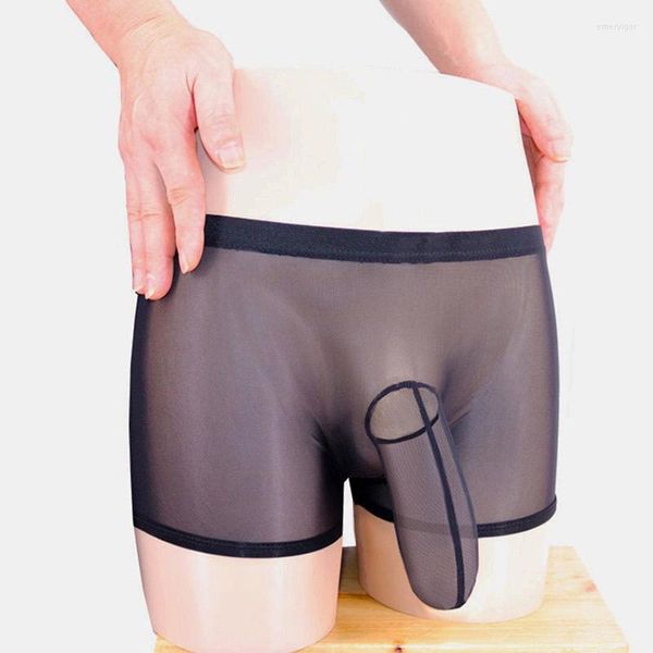 Unterhosen Die sexy Herren transparente Mesh-Dessous Boxer Penis Cock Unterwäsche mit Elefantenwölbung Schwarz Weiß Farbe für Mann Homosexuell