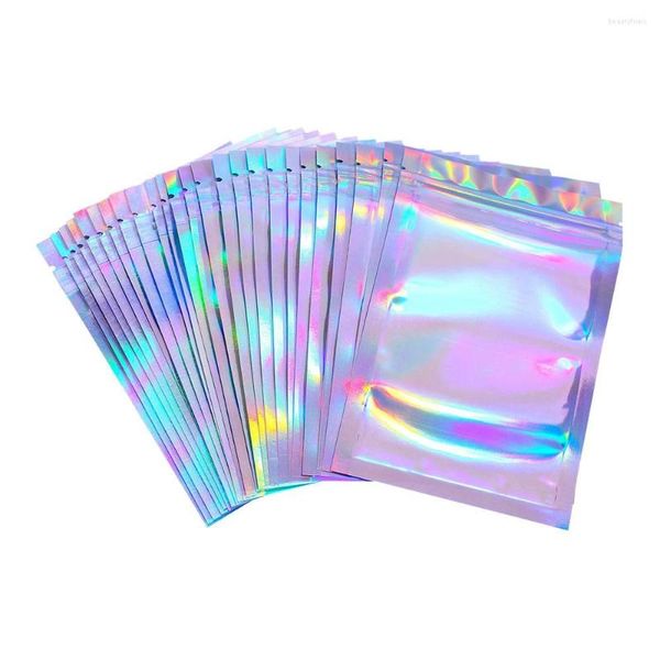 Aufbewahrungsbeutel 100 Stück 14x20 cm PET Flache Kosmetiktasche Holographischer Laser Mini Aluminiumfolie Dicker Make-up-Reißverschluss