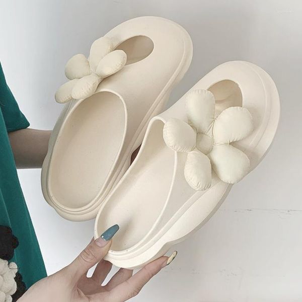 Sandálias femininas de chinelos 2023 sapatos planos para casa floral branca elegante e confortável feminina negra