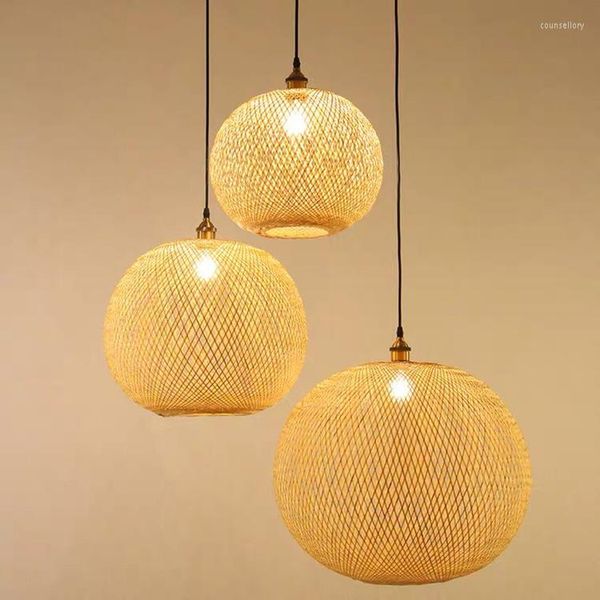 Pendelleuchten 2023 Chinesische runde Bambuslampe Japanische Ceative Restaurant Home Holz LED handgefertigte Qualität hängend