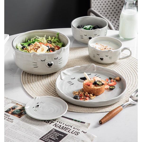 Тарелки все сезоны обеденная тарелка набор керамическая кухонная посуда посуда рисовая салат для лапши миски суп -ложки