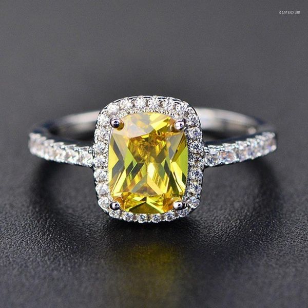 Anéis de casamento Amorui quadrado zircão cúbico para mulheres jóias rosa/amarelo/branco anel de pedra bijoux baguea anilos mujer