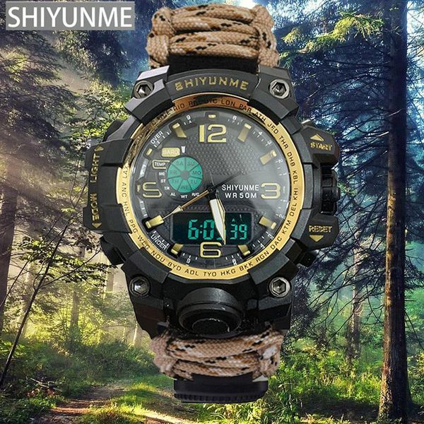 Armbanduhren Männer Militär Sportuhr Outdoor Kompass Zeit Alarm LED Digitaluhren Wasserdichte Quarzuhr Relogio MasculinoWris2109