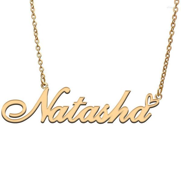 Anhänger Halsketten Liebe Herz Natasha Name Halskette Für Frauen Edelstahl Gold Silber Namensschild Femme Mutter Kind Mädchen GeschenkPendan