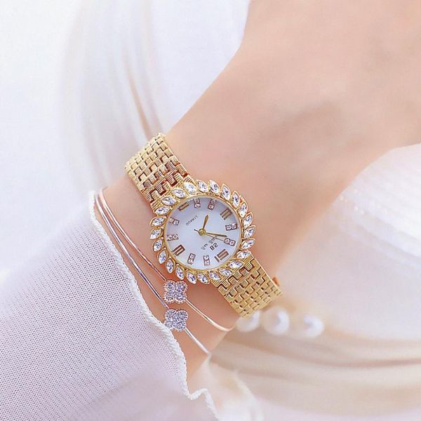 Armbanduhren Edelstahluhren Damen Diamant Damenuhr Armband Gold Elegantes weibliches Handgelenk Strass Handuhr