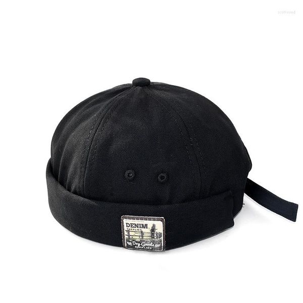 Berretti Cappelli senza tesa per uomo Docker Cap Denim Hat Retro Flip Vintage Rolled Beanie Skull regolabile