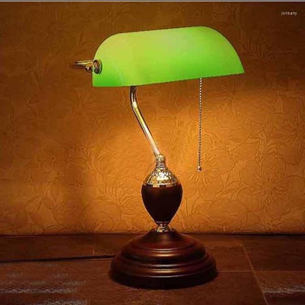 Tischlampen, antike Retro-Literatur, smaragdgrünes Glas, Schreibtisch, rotes Holz, braun, gebürstet, goldene LED, alte Shanghai-Mode-Banklampe