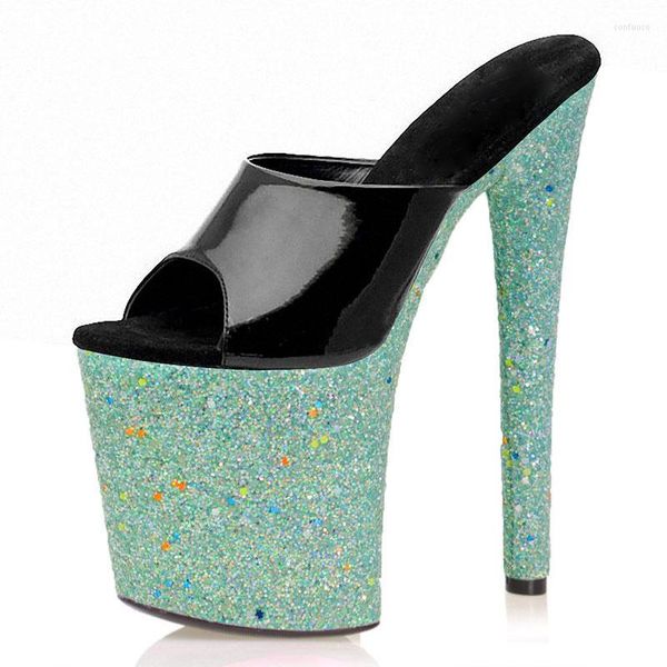 Slippers Style Luminous Flash Powder Mulheres 20 cm Super Stripper Sapatos de dança de pólo de 8 polegadas