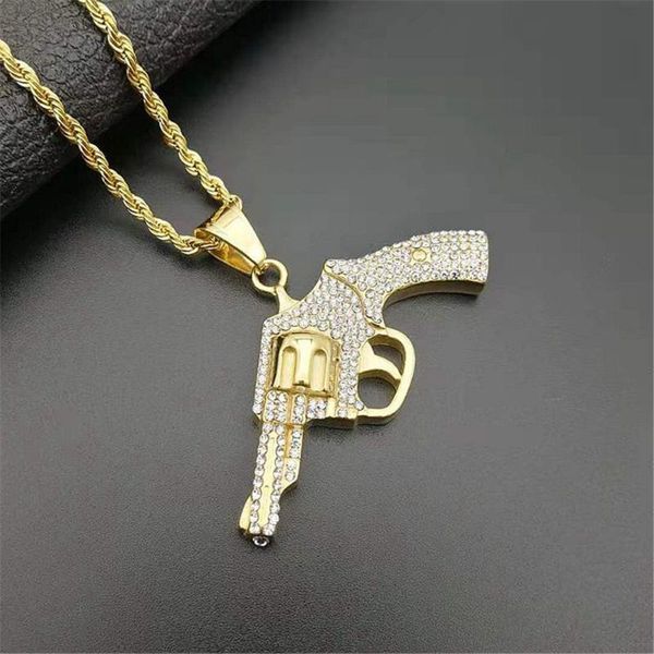 Подвесные ожерелья Hip Hop Revolver Пистолетный пистолетный ожерок