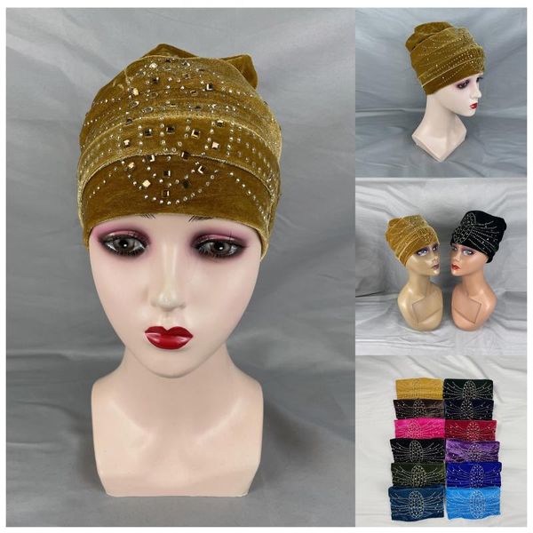 Ethnische Kleidung 2023 12 Stück Laest Eleganter Turbanhut mit Steinen Sticken Frauen Bereit Cap Kopfbedeckung Casual India Bonnet