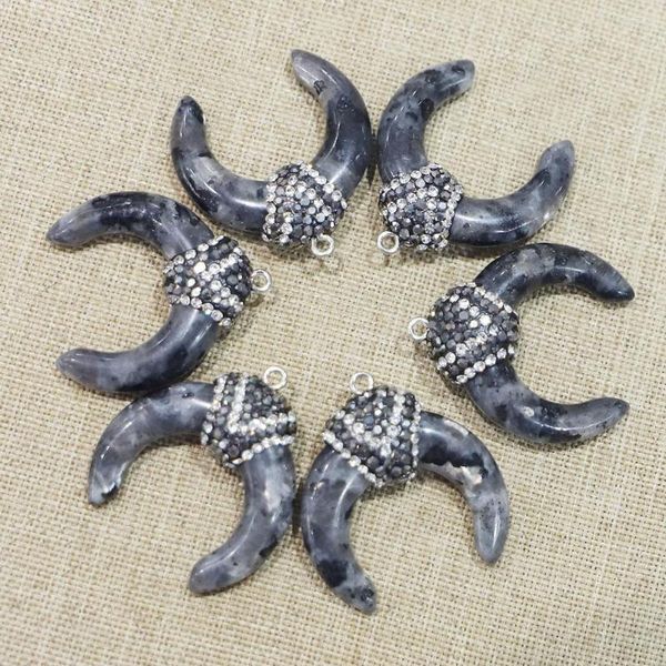 Anhänger Halsketten Natürlicher Labradorit Stein Bull Horn Halbmond Halskette Heilung DIY Charms Modeschmuck Zubehör Großhandel 4 Stück