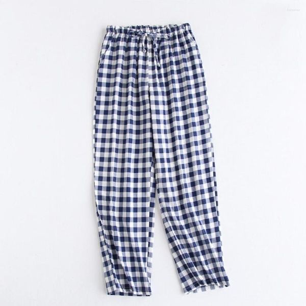 Pijama de algodão da primavera feminina Pijama feminina Casas finas casais respiráveis ​​para o sono Plaid Night Troushers Hombre Loungewear