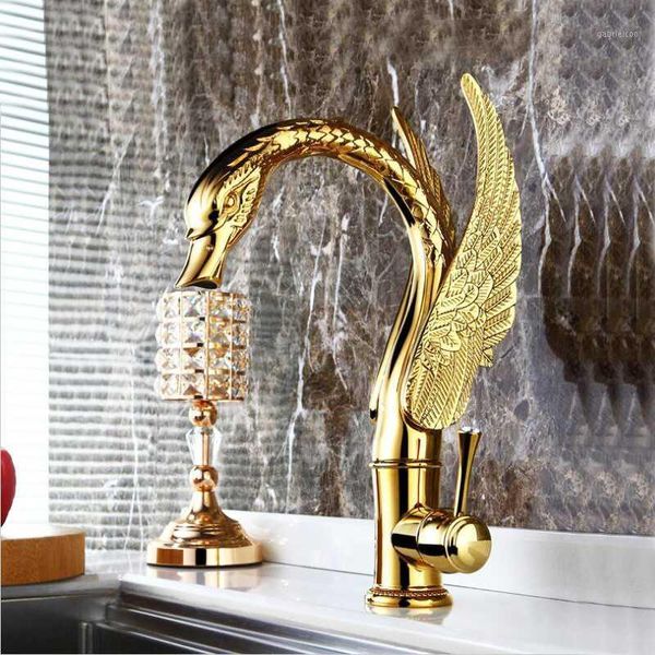 Badezimmer-Waschtischarmaturen, 4 Farben, Messingmaterial, Deckmontage, Kaltwasser von Artisitc Swan Faucet1