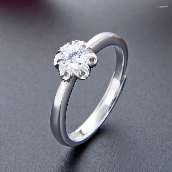 Anelli a grappolo Fiore di pruno con zircone Anello regolabile Stile romantico Buon gioiello per le donne in argento sterling 925 Super offerte