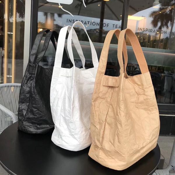 Sacos de compras 5pcs / lote marrom papel kraft papel reciclável bolsas femininas saco de ombro women