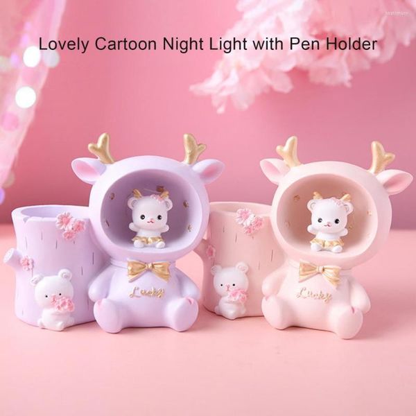 Luci notturne Utile Cartoon Light Eye Protection Lamp Illuminazione soffusa Statua decorativa da tavolo con portapenne