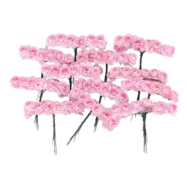 Flores decorativas grinaldas 144pcs mini papel petite papel artificial rosa brotos de rosa diy decoração de casamento em casa rosa claro