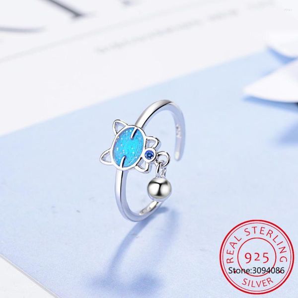 Cluster Ringe 925 Sterling Silber Frau Edlen Schmuck Hohe Qualität Blau Kätzchen Glocke Kristall Zirkonia Ring Größe Einstellbar