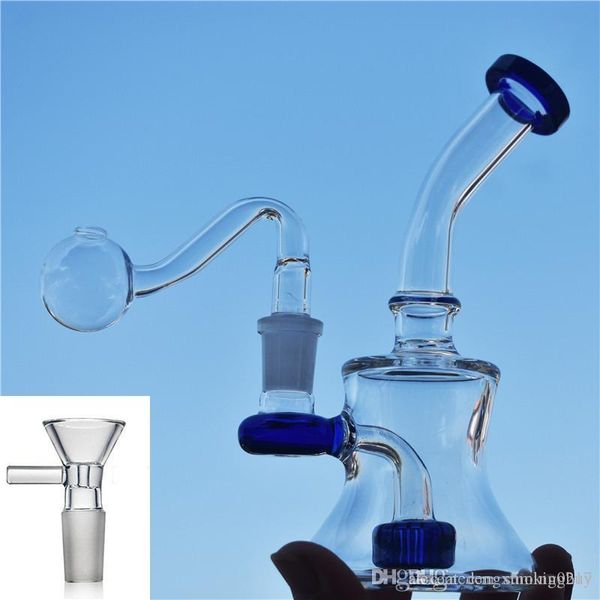 Duas fun￧￵es Bi￧o de vidro Dab Rig Bong Mini Tubo de ￡gua Matriz Inline PERC Recycler Water Bong com tubo de queimador de ￳leo de vidro e tigela