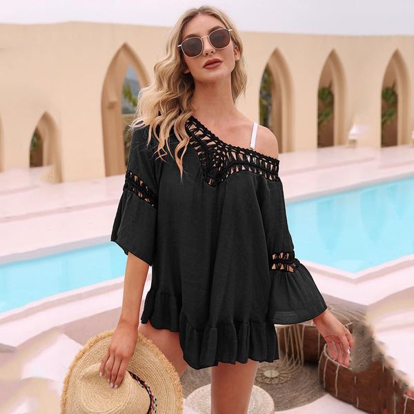 Costumi da bagno da donna Cover Up Tunica Beach Dress Summer Women Wear Sexy Backless Swimsuit White Robe Dresses Long Pareo BeachwearWomen's