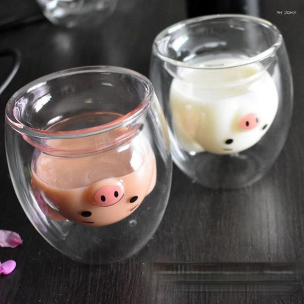 Bicchieri da vino Bicchiere regalo Cute Net Red Pig Piggy Doppio vetro antiscottaturaAlto borosilicato Vetro resistente al calore a doppio strato